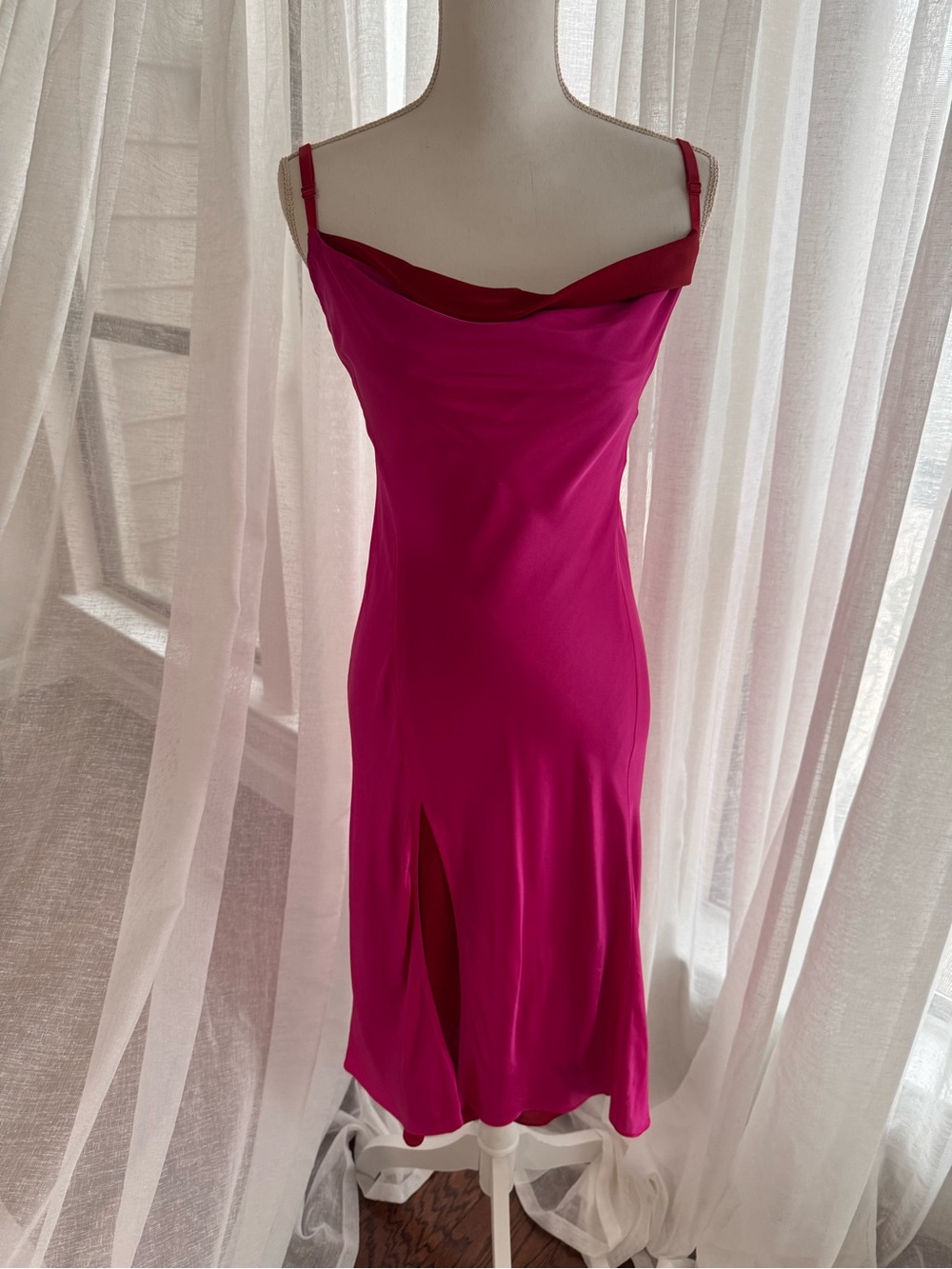 Acne Studios Pink Satin Cowl Neck Slip Midi Dress Size 34